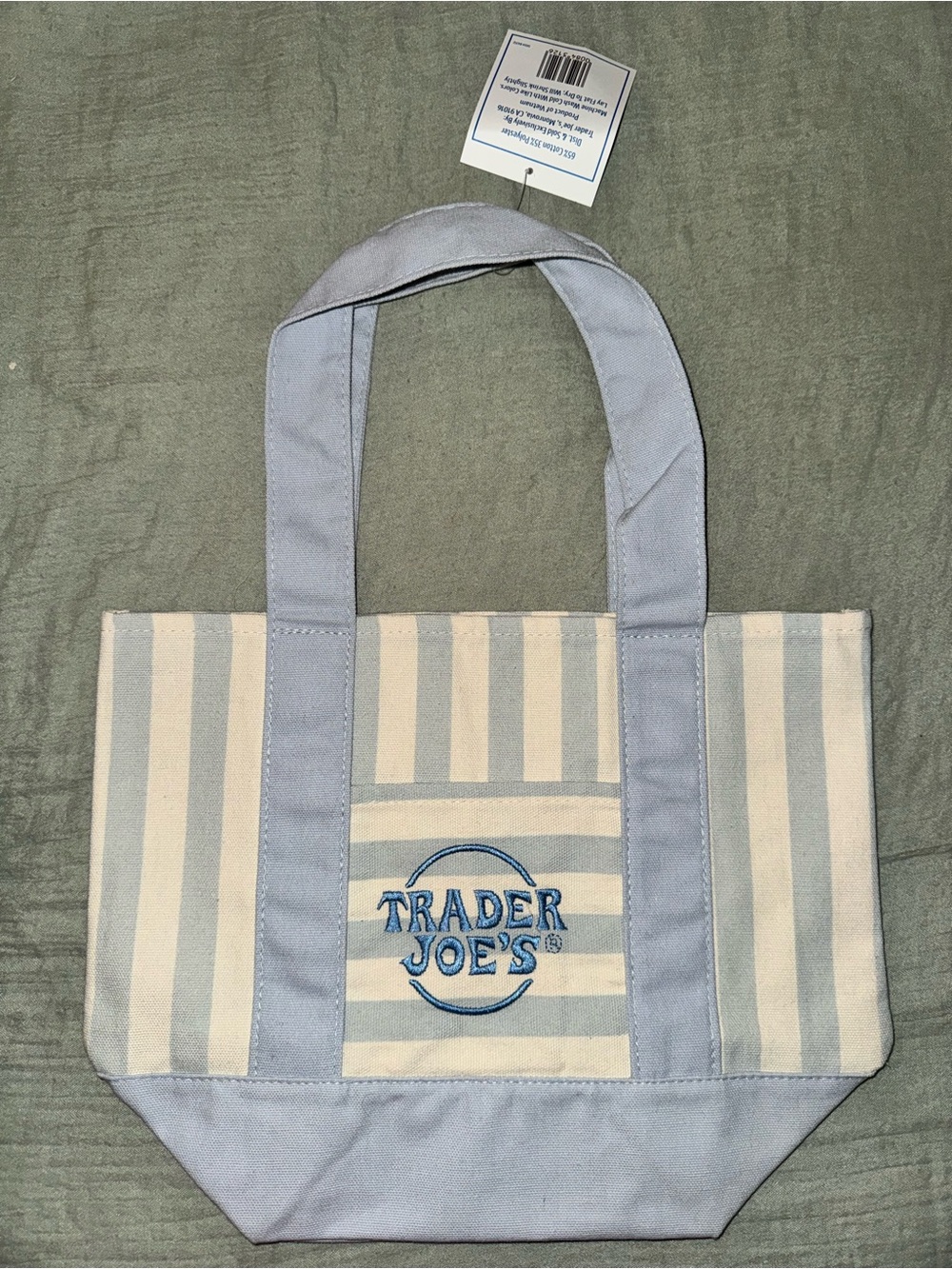 Trader Joe's viral Light Blue & Cream Striped mini Canvas Tote